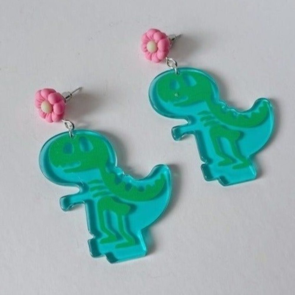 *50% OFF! TRex dinosaur skeleton earrings floral drop blue y2k fun cute